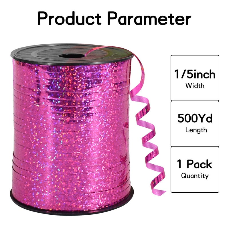 BEISHIDA 500 Yards Hot Pink Crimped Curling Ribbon Shiny Metallic Balloon String Roll Gift Wrapping Ribbon for Girl Birthday Valentines Bachelorette Mother's Day Party Decorations - Image 2